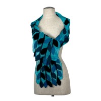 Turquoise base Black Blue and Dark Green Leaf Scarf